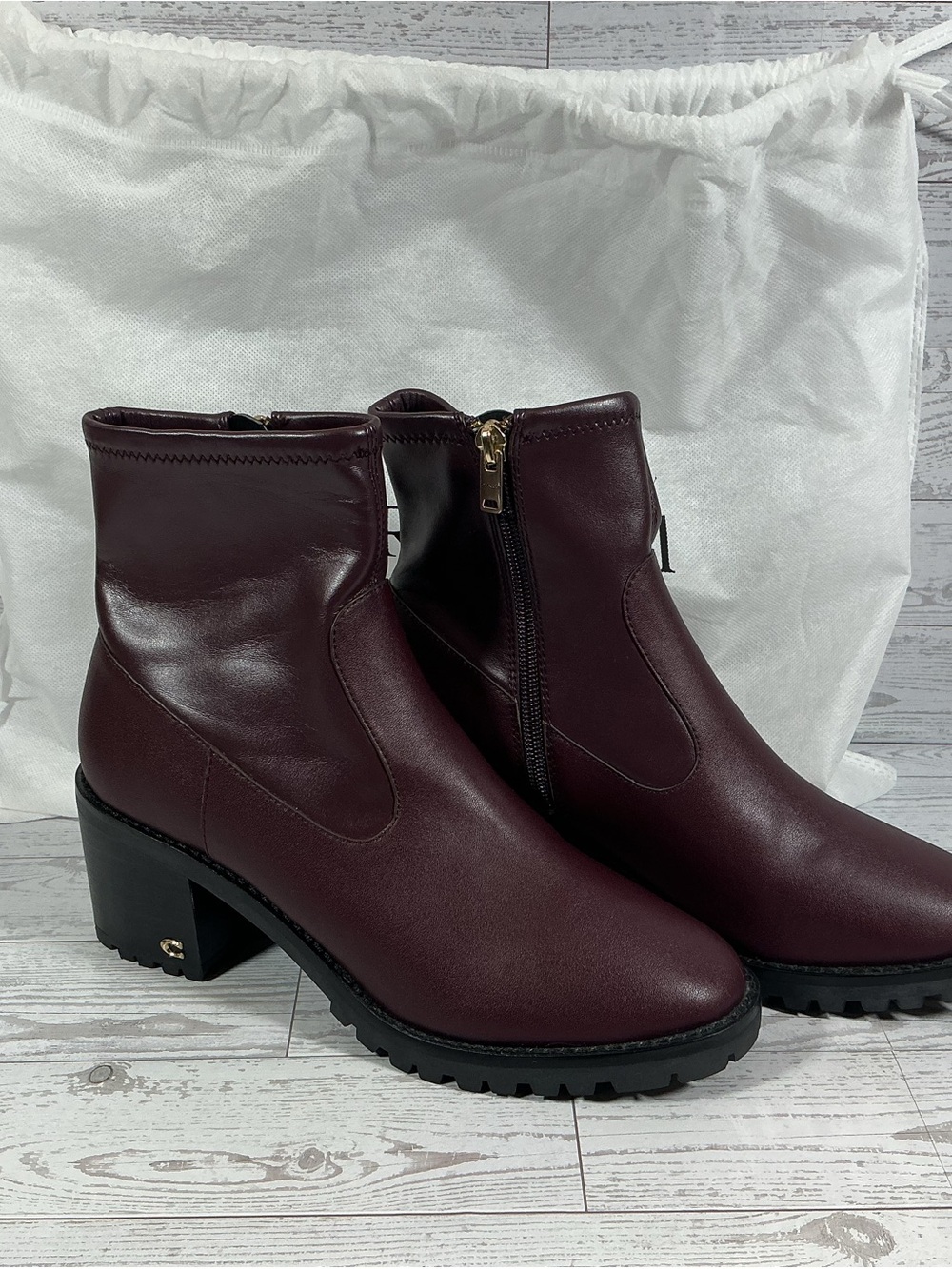 Coach Joy C5975 Leather Ankle Boots Women 8.5B Dark Cranberry Lug Sole Boots